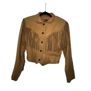 VTG WILSON'S Adventure Bound Womens SM Tan Leather Fringe Crop Western Jacket